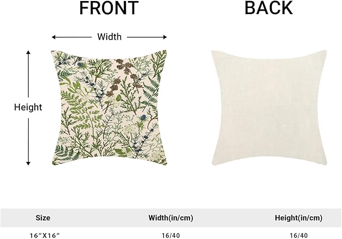 AEIOAE Spring Pillow Covers 16x16 Inch Set of 2,Vintage Sage Green Wild Flower Plant Throw Pillows Case,Seasonal Floral Outdoor Decorative Linen Farmhouse Decor Cushion Covers for Sofa Bed Couch