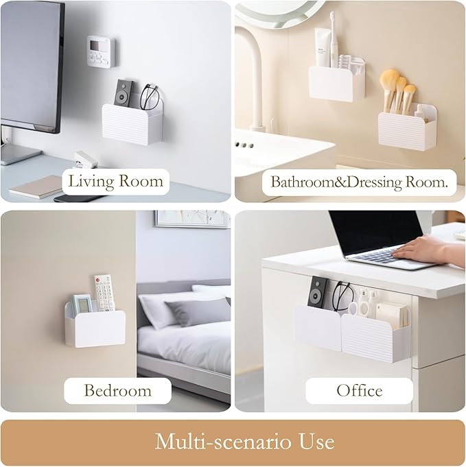 LINFIDITE 2 Pack Adhesive TV Remote Control Holder Wall Mount TV Remote Holder For Bedside Wall Remote Control Caddy Storage Organizer Stand Box （For 2 Or 4 Remote Controls – White ）