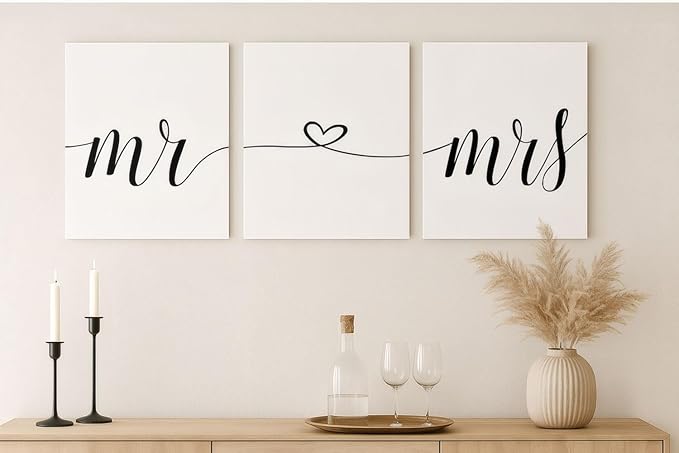 TSDTUO Set of 3 Romantic Mr and Mrs Wall Art Decor - Perfect for Couples' Headboard or Bedroom Decor - 11x14 inches, Unframed