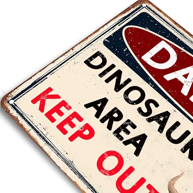 Funny Dinosaur Signs Wall Decoration Boys Bedroom Decor Retro Caution Metal Sign Dinosaur Poster Theme Dinosaur Room Decor Kids Gift Bathroom Cave Dinosaur Accessories Decorations 12x8 Inch