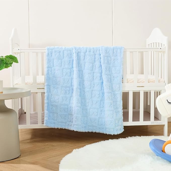 Belle Bow Baby Blanket 30x40 – Ultra Soft Fleece Bow Blanket, Cozy Crib Stroller & Pet Stroller Blanket for Baby Boy & Small Pets, (Baby Blue)