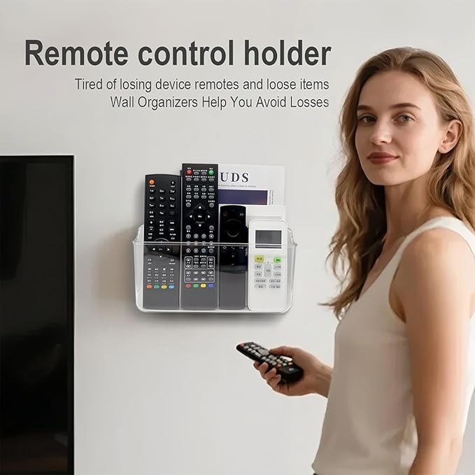 Wall Mounted Remote Control Holder Set, 3 Pack Self Adhesive Magazine File, Mail Organizer Box for Wall, Bedside Caddy Phone Basket, Dorm, Office Storage Supplies.Kitchen Cabinet Door Organizer.