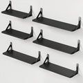 AMADA HOMEFURNISHING Wall Shelves Set of 6, Wood Floating Shelves for Decor, Rustic Farmhouse for Bedroom, Bathroom Storage, Book Shelves for Living Room, Black