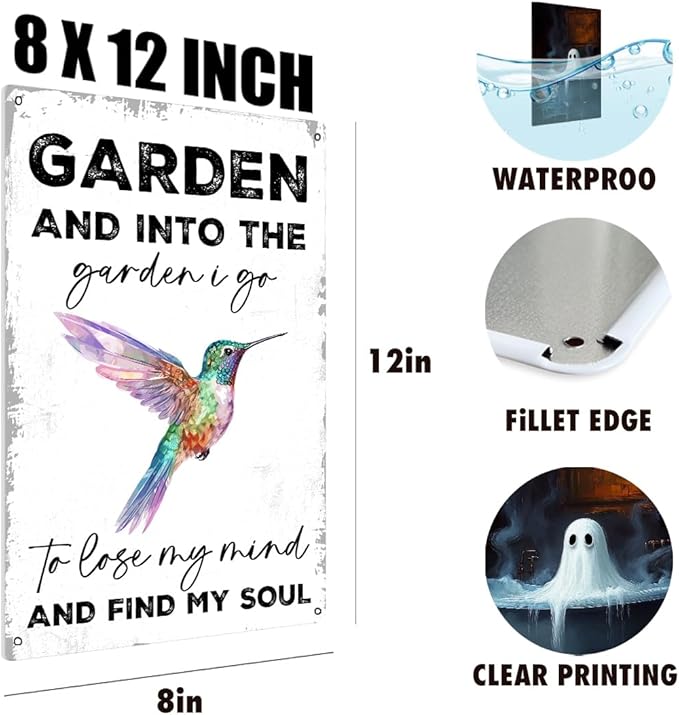 Garden Signs Gifts Vintage Gardening Metal Tin Signs Into The Garden To Lose My Mind for Home Garden Greenhouse Living Room Bedroom Yard Cottage Outdoor Decor 8X12 Inch