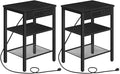 HOOBRO Side Tables Set of 2 with Charging Station and USB Port, Small End Tables for Small Space, 3-Tier Nightstands with Adjustable Shelf, for Living Room, Bedroom, Black BB112BZP201