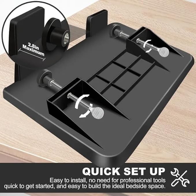 Bedside Shelf for Dorm Room Bunk Bed & Top Bunk, College Dorm Room Essentials, Bedside Caddy, Clip on Floating Desk Tray, Bed Side Table Storage, Loft Nightstand Decor - Cable Catch, Black。