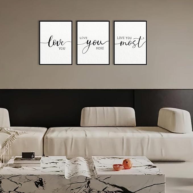 Love You More Wall Decor: 3 Piece Love Quotes Wall Art Over Bed Decor,Love Sign Framed Modern Master Bedroom Wall Decor for Couples,Romantic Minimalist Bedroom Pictures Living Room Decor 12"x16"