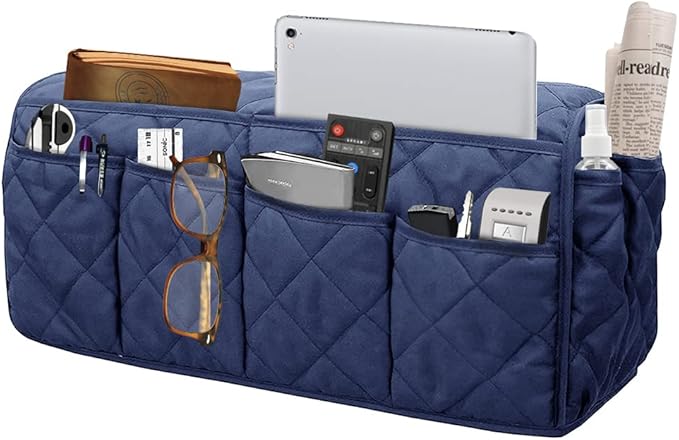 Sofa Armrest Organizer with 14 Pockets, Waterproof, Non-Slip, Space-Saving, Fits Most Couches & Recliners, Black