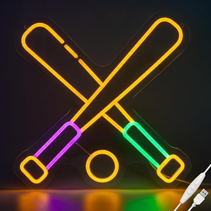 Baseball Neon Sign, Wootfairy Led Sport Neon Signs for Wall Decor, Dimmable Neon Light for Man Cave & Game Room Decor, Bedroom, Bar Club, Sports decor for Men, Teens
