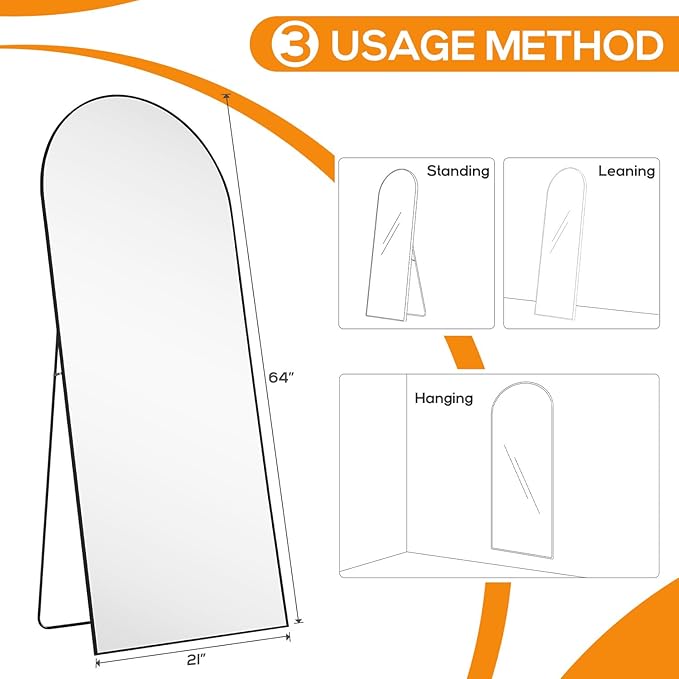 Mirror Full Length, Upgraded Body Wall Mirrors with Shatter-Proof Glass, Floor Standing, Hanging or Leaning, Tall Mirror with Stand Aluminum Alloy Frame for Bedroom Cloakroom