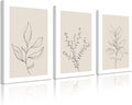 Joocrise Botanical Wall Art Decor Neutral Wall Decor Boho Beige Canvas Wall Art Botanical Minimalist Pictures Neutral Prints Beige Posters Boho Artwork for Room Bedroom 24x36x3 Inch Wrapped Canvas