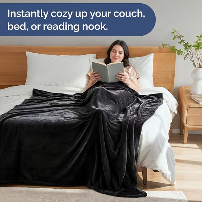 Ultra Soft Fleece Blanket Throw Size - Flannel Fleece Luxury Throw Blanket - Lightweight for Couch Bed Chair - Thick, Warm and Breathable - All Season Cozy Fuzzy, Anti-Static Microplush Bedding, Black