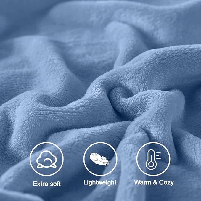 Soft Queen Size Blanket for All Season Warm Fuzzy Microplush Lightweight Thermal Fleece Summer Autumn Fall Winter Spring Blankets for Queen Full Bed Couch Sofa,90x90 Inches,Washed Blue