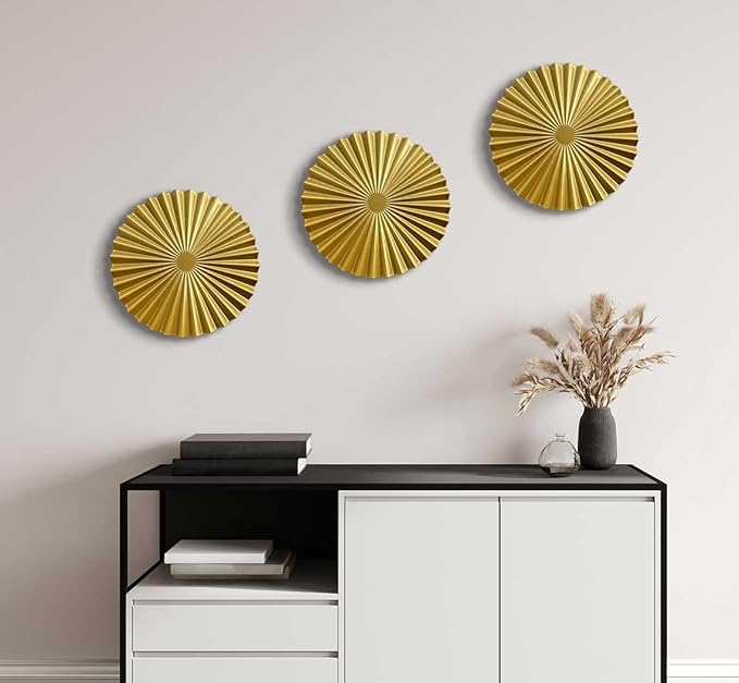 ITrixgan Metal Wall Art Decor, Gold Sunburst Accents Hanging Set for Living Room Bedroom, Set of 3