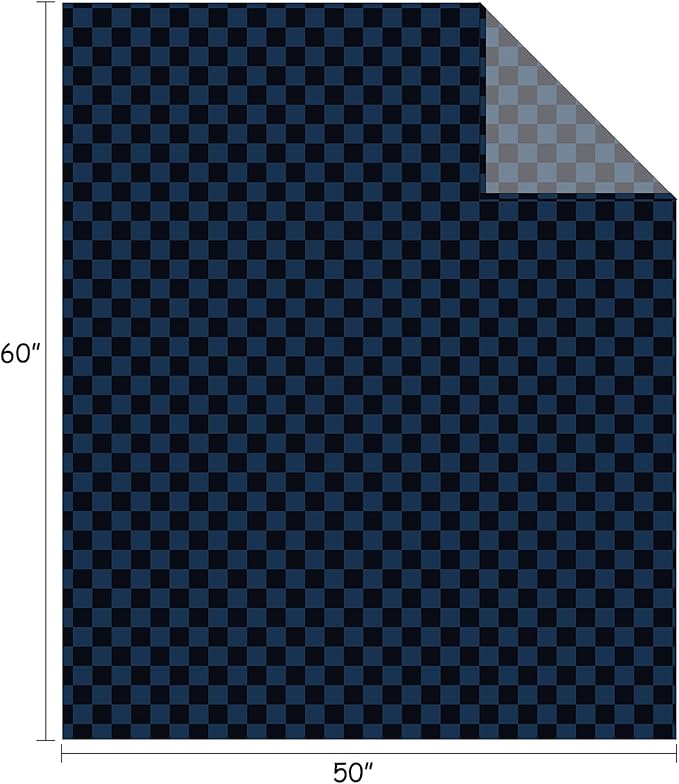FY FIBER HOUSE Navy Throw Blanket Checkered Bedding Soft Cozy Checkerboard Grid Print Blankets for Bed Couch Sofa, 50"x60"
