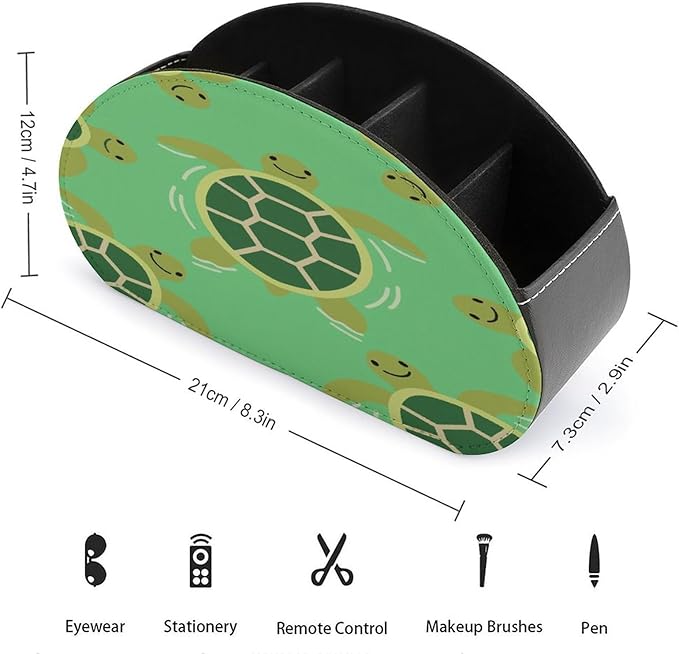 Green Turtles Remote Control Holder Organizer Box with 5 Compartment PU Leather Bedside Storage Caddy Remote Organizer for Controller Media Player Pen/Pencil Storage