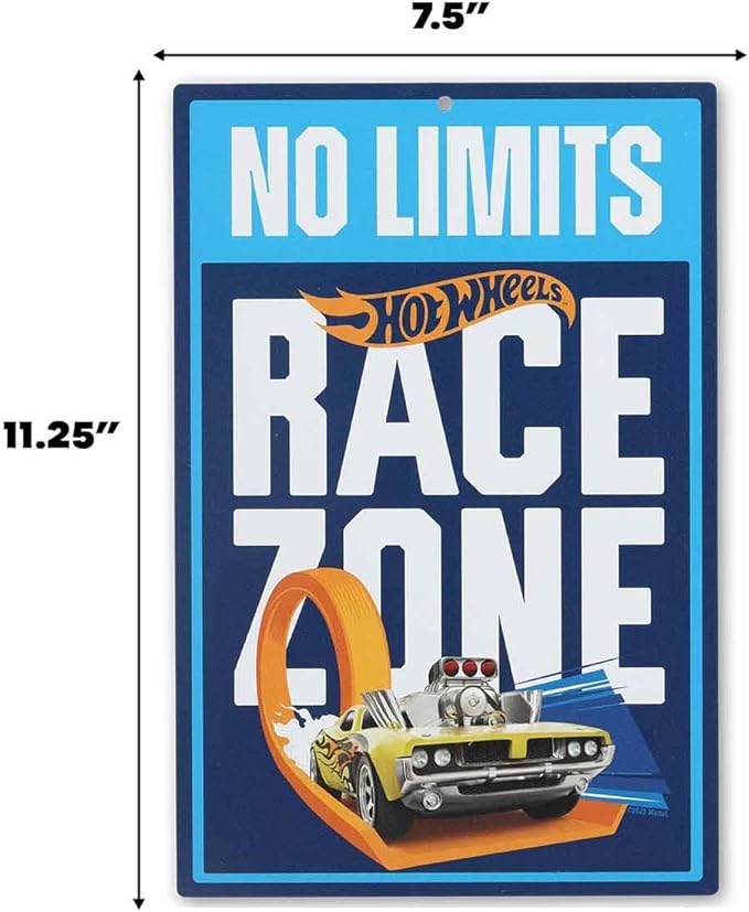 Hot Wheels No Limits Race Zone Metal Wall Decor - Fun Hot Wheels Sign for Kids' Bedroom or Garage