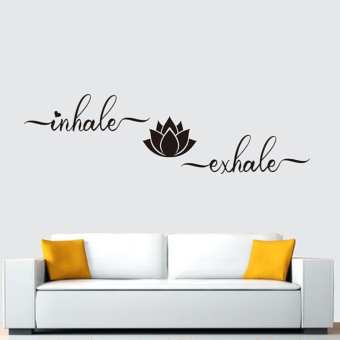 Yoga Quotes Wall Decals for Bedroom: Zen Lotus Flower Home Meditation Vinyl Art Wall Stickers for Living Room Bathroom - Inhale Exhale 35" X 9.8"