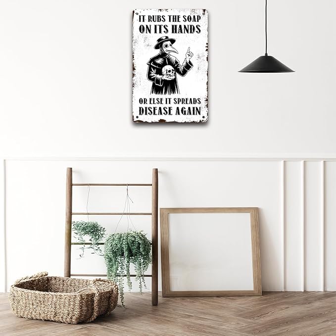Funny Wash Your Hand Plague Doctor Gothic Tin Decor Wall Decor Guest Wall Decor Art Metal Tin Sign In The Bathroom Bedroom 8 X 12 Inch