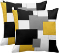 Emvency Set of 2 Yellow Geometric Throw Pillow Covers Black Grey White Painting Abstract Checkered Design Decorative Pillow Case Modern Home Decor Standard Square 16x16 Inch Cushion Pillowcase