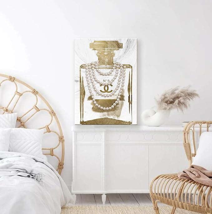 Fashion Glam Canvas Wall Art Vintage Perfume Bottle Picture Modern Luxury Posters Print for Bedroom Make up Room Home Decor 16"x24"