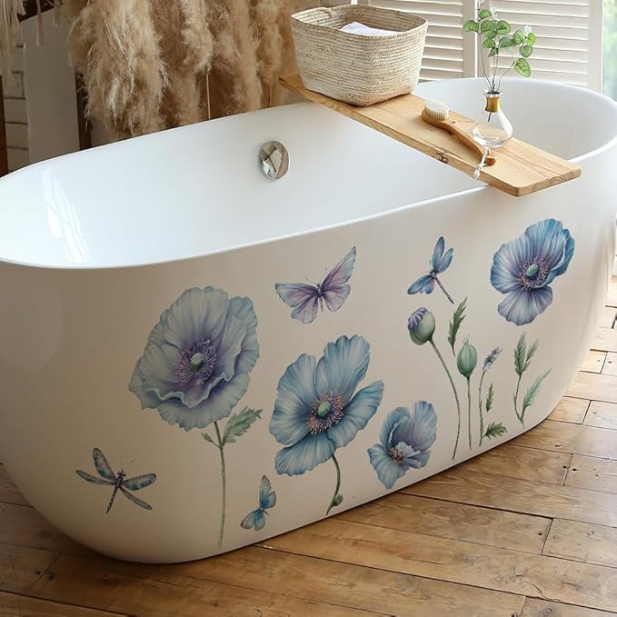 3D Wall Stickers DIY Flower Wall Decal Removable Waterproof Wall Art Decor for Bedroom Living Room Offices Home Decoration (Blue Corn Poppy)