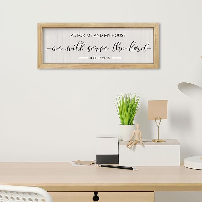 comurdyo Bible Verse Wall Decor As For Me And My House We Will Serve The Lord Sign 16×6 Inch Joshua 24:15 Christian Scripture Plaque for Bedroom Above Bed Small Rustic Wood Framed Wall Art (Wood)