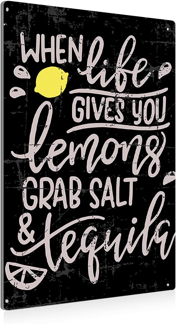 BEASTZHENG Funny Kitchen Lemon Metal Tin Sign Wall Decor Vintage When Life Gives You Lemons Sign for Home café Decor Gifts…