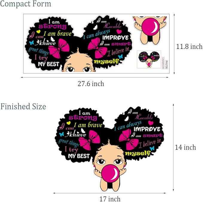 Black Girl Wall Stickers for Girls Bedroom Inspirational Wall Decals Quotes African American Sticker Pink Motivational Saying Wall Decor Sticker for Kid Baby Toddler Room Nursery Playroom Living Room.