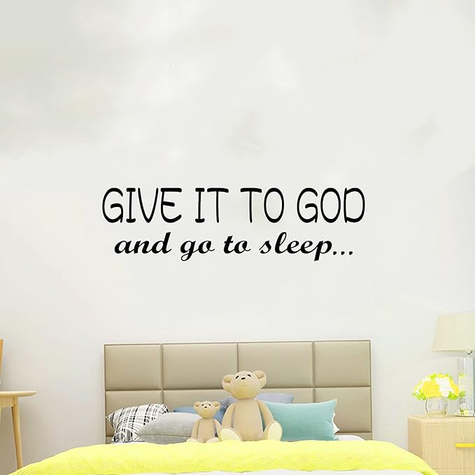 Wall Decals, Wall Stickers for Bedroom, (Easy to Apply), Vinyl Wall Decor Art Quotes Inspirational Motivational Men Women Adults Scripture Bible Verse Give It to God and Go to Sleep 35"X9.8"