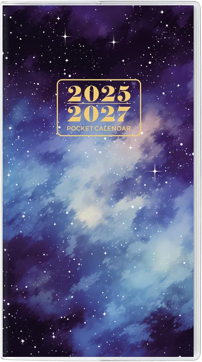 Pocket Calendar 2025-2027, Purse Monthly Planner, Runs from June 2025 Until December 2027, 3.7" x 6.7", Pocket Calendar with Star PVC Cover for Office