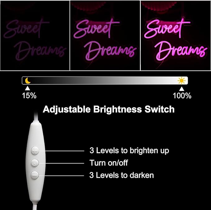Sweet Dream Neon Signs for Wall Decor，Led Neon Light for Bedroom，Bedroom,Christmas Birthday Party Gift