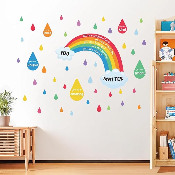 HLNIUC Colorful Rainbow Wall Sticker(35”x24”) You Are Smart Art Decal,Inspirational Quotes Window Cling,Positive Quotes Wall Art,Rainbow Raindrop Inspiring Words Room Decal for Kids Room Living Room