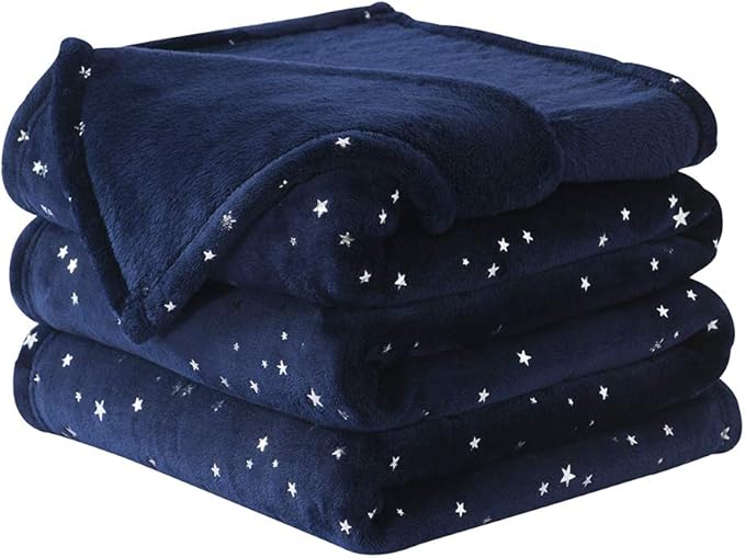 NANPIPER Throw Blanket, Ultra Soft Thick Microplush Bed Blanket, All Season Premium Fluffy Microfiber Fleece Throw for Sofa Couch (Throw Size 90"x90", Navy Blue)