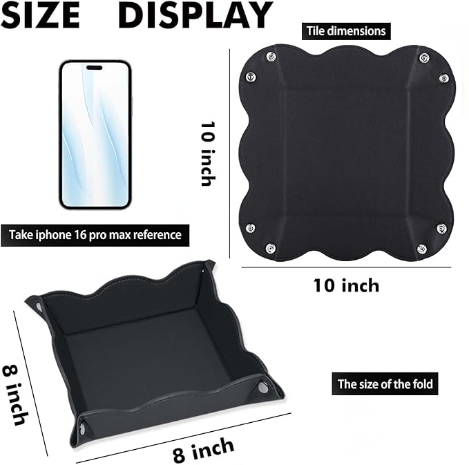 Valet Tray for Men Women 2 Pack - PU Leather Travel Catchall Tray Organizer - Desk Bedside Nightstand Storage Box for Jewelry Key Phone Remote Controller Wallet Watch Glasses Readers -Black