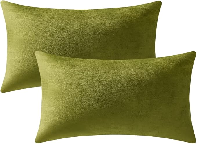 DEZENE Lumbar Pillow Covers 12x20 Chartreuse: Pack of 2 Cozy Soft Velvet Rectangular Modern Luxury Decorative Throw Pillow Cases for Sofa Couch Living Room Bed Home Decor