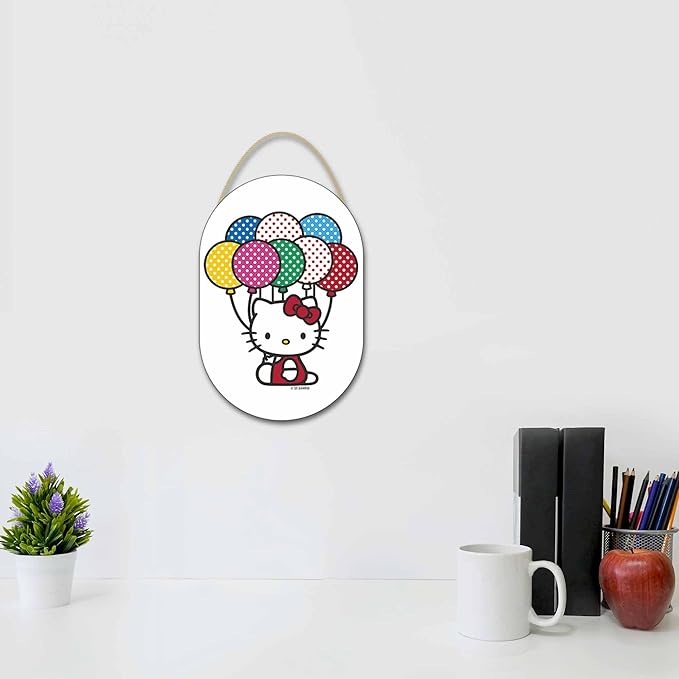 Hello Kitty Balloons Hanging Wood Wall Decor - Cute Hello Kitty Sign for Bedroom or Play Room