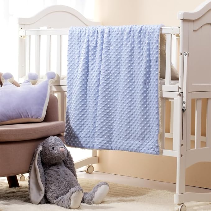 CREVENT 2Pcs 30''X40'' Cute Cozy Fluffy Warm Baby Blankets for Infants Toddlers' Bedding Crib Cot Stroller - Grey Cloud + Blue Sherpa