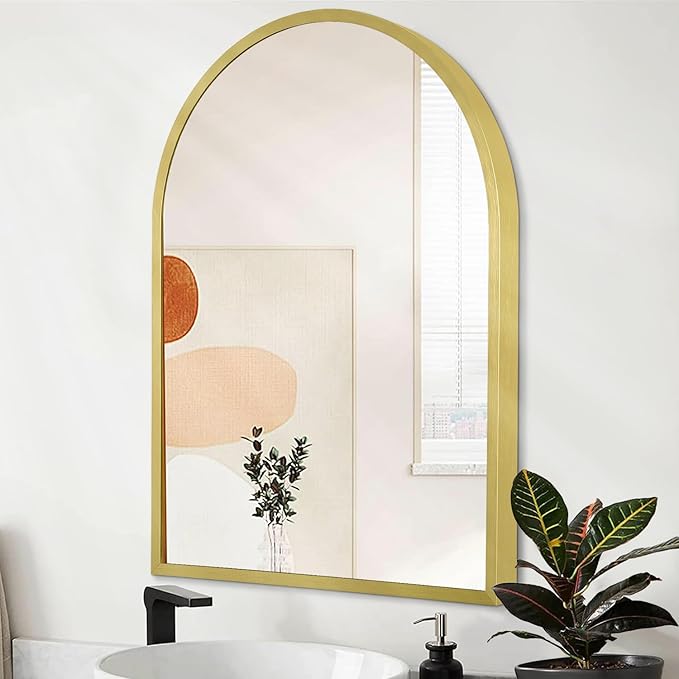 Arched Wall Mirror 20"x16" Arch Mirror Aluminum Alloy Frame Bathroom Mirror for Vanity Living Room, Bedroom, Entryway Large