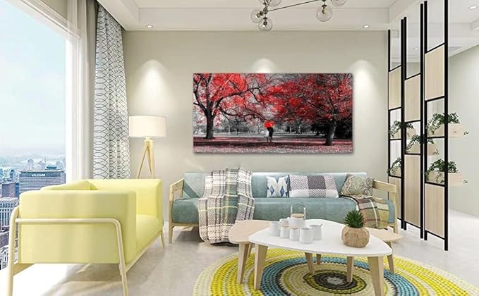 Bamdeya Wall Art Living Room Black White Wall Art Tree Red Wall Decor Natural Scenery Canvas Prints Art Forest Posters Painting Landscape Artwork for Wall Decorations Roon Decor Framed-20x40inches