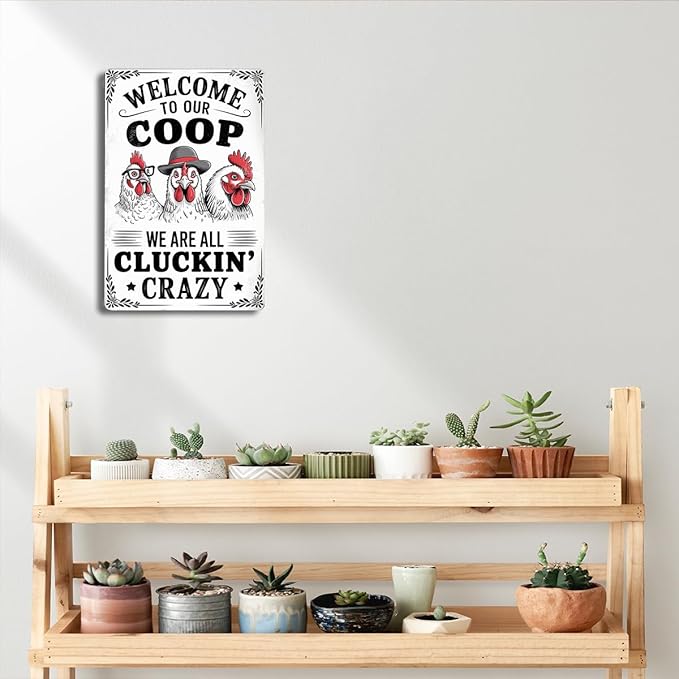 Funny Chicken Coop Sign Welcome To Our Coop Decorative Metal Tin Sign for Farm Garden 8 x 12 Inch