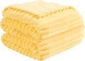 Vessia Flannel Fleece Light Yellow Twin Blanket(60x80inch), 300GSM Striped Blanket for Adults and Kids, Super Soft Warm Cozy Lightweight Home Decor for All-Season