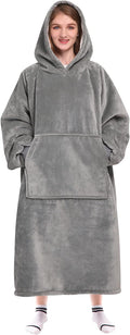 Waitu Wearable Blanket Sweatshirt Gifts for Women and Men, Sherpa Wearable Blanket Adult, Oversized Blanket Hoodie, Thick Sherpa Blanket, Warm Body Blanket Robe - Gray