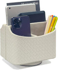 UnionBasic Rotating Desk Organizer, 360 Degree Desk Spinning Caddy, Desktop TV Guide/Mail/Media/Remote Controller Holder Organizer, Woven Beige