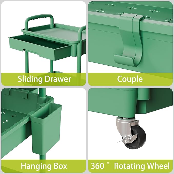 4 Tier Rolling Cart Organizer,Art Craft Diaper Bedside Snack Laundry Room Bathroom Organizer Narrow Thin Slim Rolling Trolley Utility Cart with Wheels for Kitchen,Office(Green)