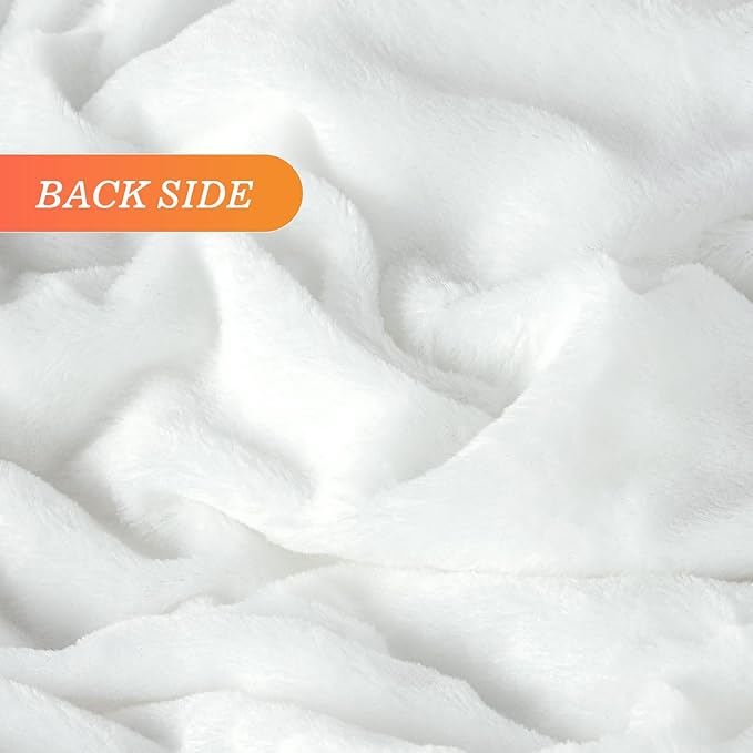 TOONOW Extra Soft Fuzzy Faux Fur Blanket Queen Size 78"x90", Reversible Lightweight Decorative Blankets and Throws Super Soft Cozy Microfiber Fleece Fuzzy Blankets for Couch Bed, Pure White