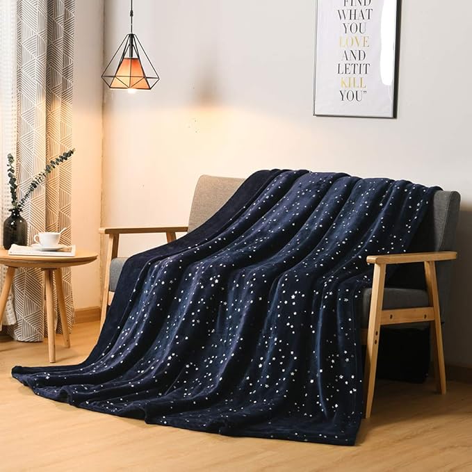 NANPIPER Throw Blanket, Ultra Soft Thick Microplush Bed Blanket, All Season Premium Fluffy Microfiber Fleece Throw for Sofa Couch (Throw Size 90"x90", Navy Blue)