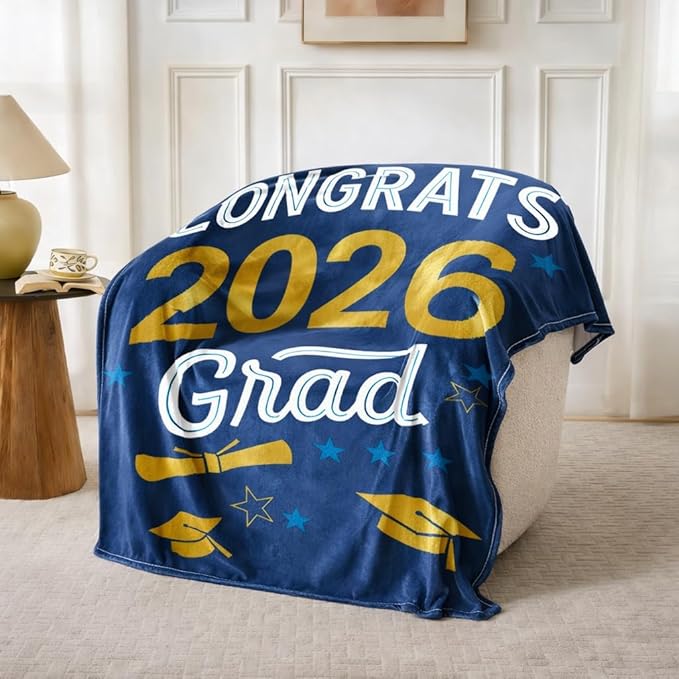 Graduation Gifts Blanket Class of 2026 – Congrats Grad Throw Blanket 50x60 Inch, Classic Graduation Gift for Him Her, Soft Cozy Plush Blanket for College High School Graduate