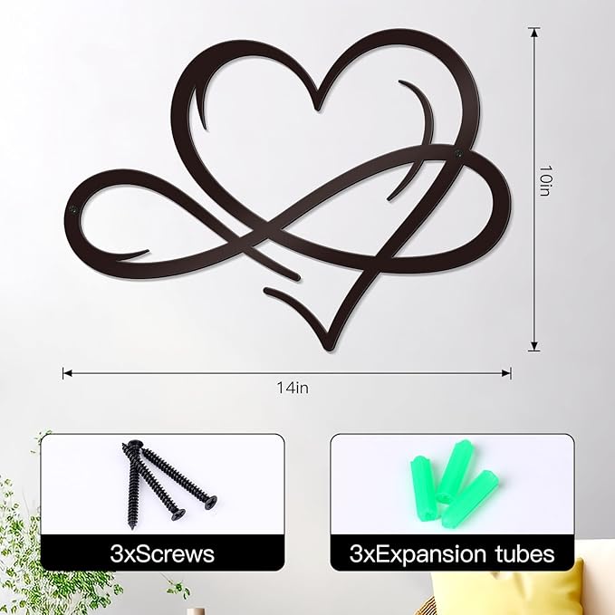 Bnesi Infinity Heart Metal Wall Art Love Signs for Home Decor Black Wall Decor Above Bed Wall Decor Minimalist Wall Art for Living Room Bedroom Bathroom Kitchen (Style T)