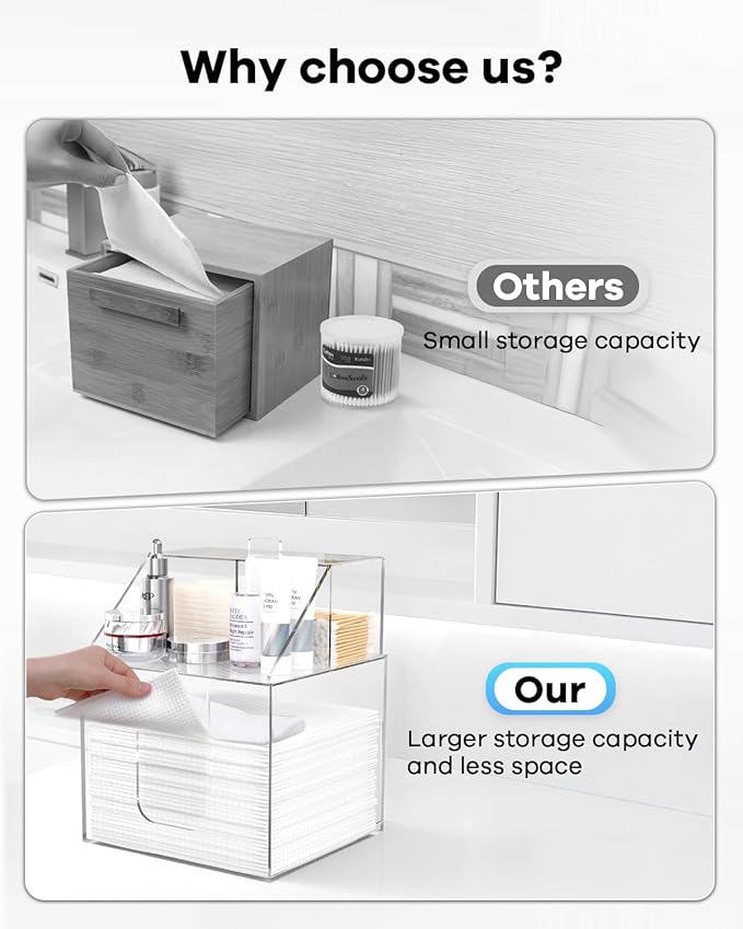 Disposable Facial Towels Storage Box Compatible with Clean Skin Club Clean Towel XL-Cotton Pads-Swabs Upgraded Double Layer Face Towel Holder Acrylic Storage Container Valentine's Day Gifts
